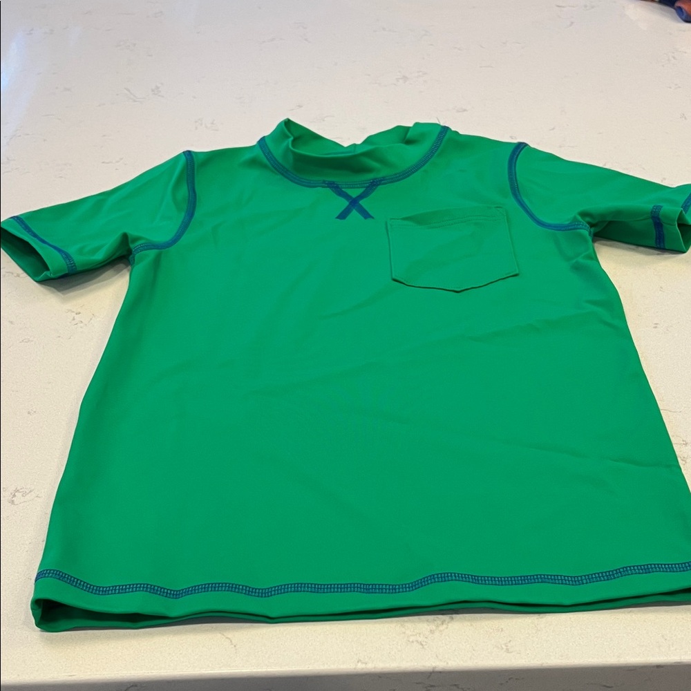 Boden Green Short Sleeve Rashguard with Blue Stitching EUC